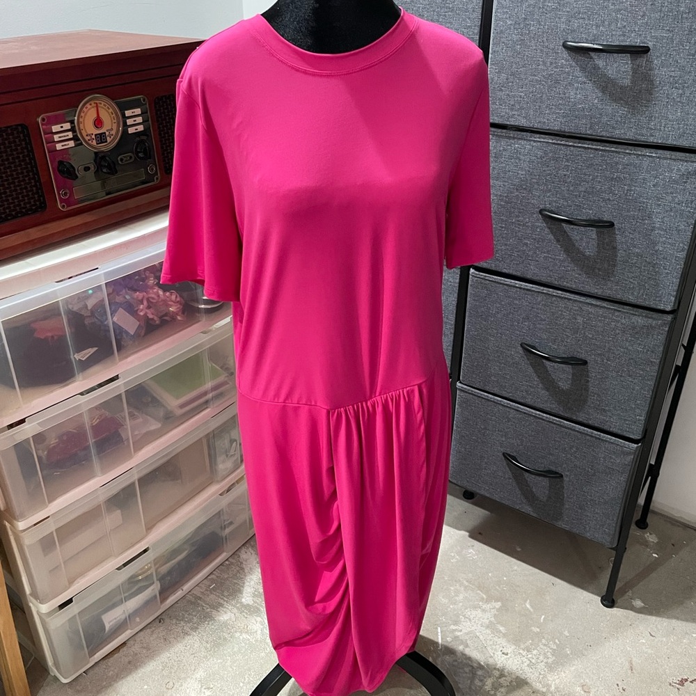 Ruched MIDI Dress pullover faux wrap hem dress  (Nina Parker)